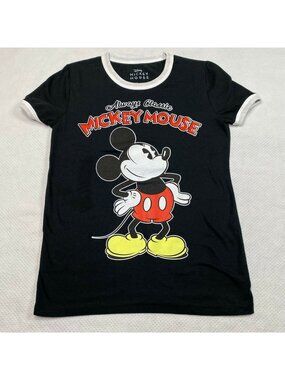 Disney Juniors T Shirt sz M Black Short Sleeve Crew Neck Mickey Mouse Retro Y2K